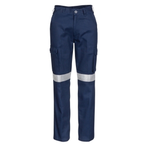 LADIES DNC COTTON DRILL CARGO PANTS WITH 3M REFLECTIVE TAPE 311GSM 3323 NAVY
