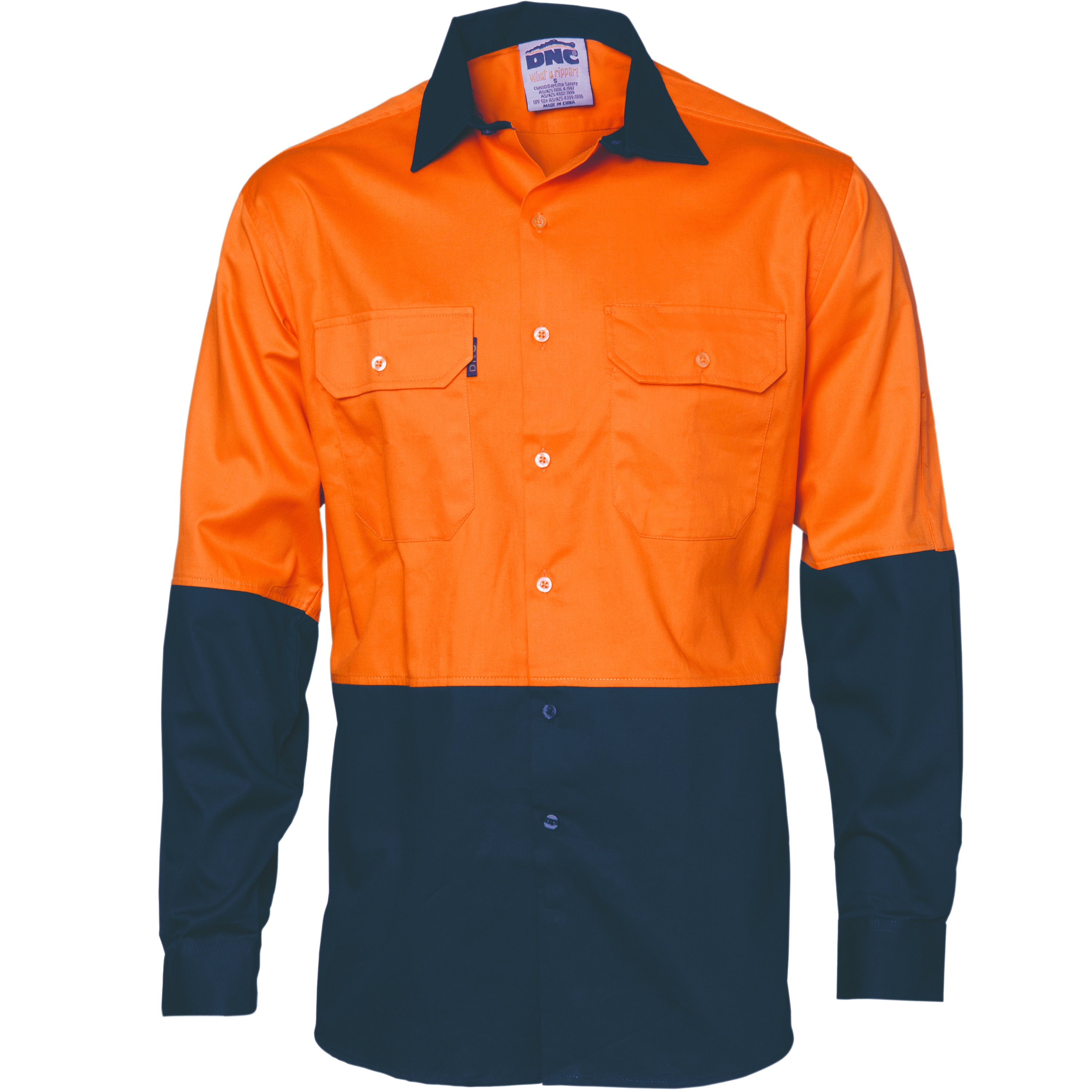 DNC HIVIS LONG SLEEVE COTTON DRILL SHIRT 190GSM 3832 TWO TONE