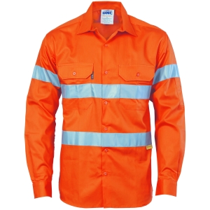HIVIS COTTON COOL BREEZE LONG SLEEVE SHIRT WITH 3M 8910 R/TAPE 3885