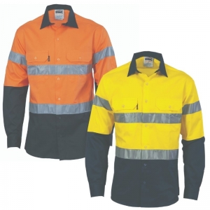 DNC HIVIS COOL BREEZE LONG SLEEVE COTTON DRILL SHIRT WITH R\TAPE 155gsm 3966
