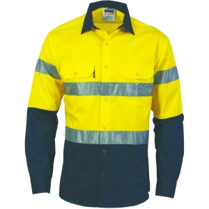 DNC HIVIS COOL BREEZE LONG SLEEVE COTTON DRILL SHIRT WITH R\TAPE 155gsm 3966