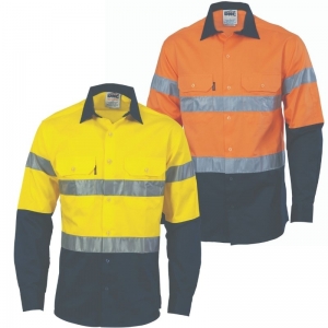 DNC HIVIS 2 TONE LONG SLEEVE COTTON DRILL SHIRTS WITH R/TAPE 190gsm 3982