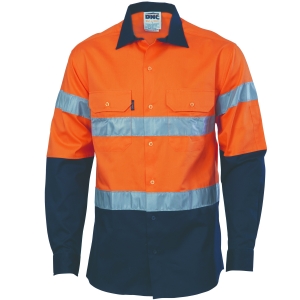 DNC HIVIS 2 TONE LONG SLEEVE COTTON DRILL SHIRTS WITH R/TAPE 190gsm 3982