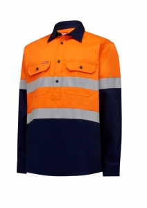 HIVIS LS H/WEIGHT CLOSED FRONT 2TONE SHIRT W/TAPE Y04615